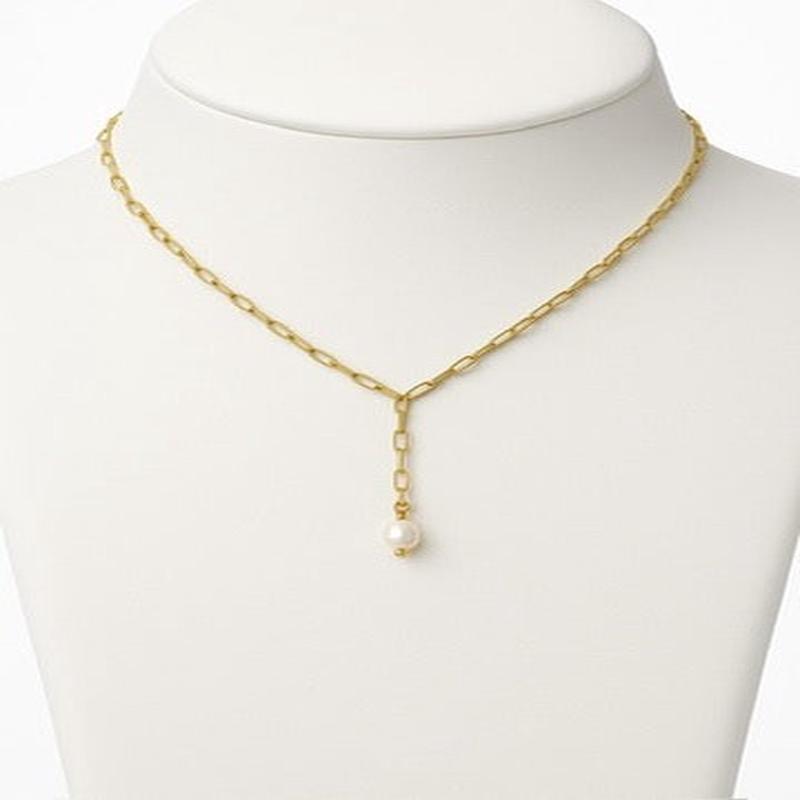 Devi Pearl Paper Clip Y Necklace Gold and Silver