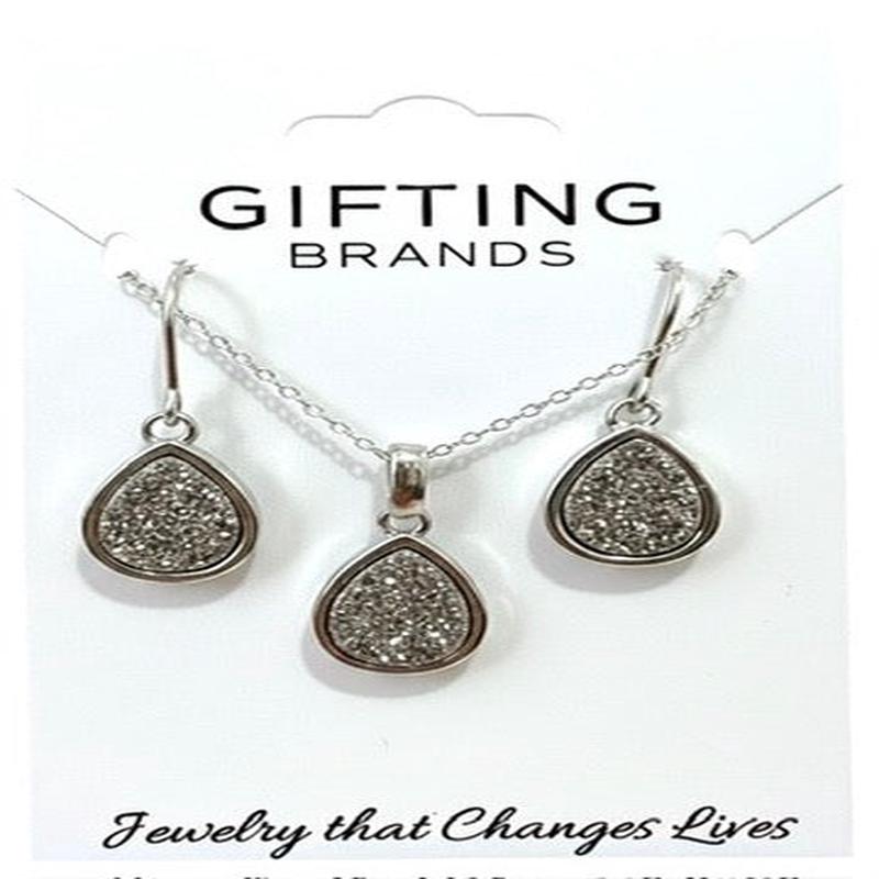 Emma Teardrop Pendant & Earrings in Silver 2pc set