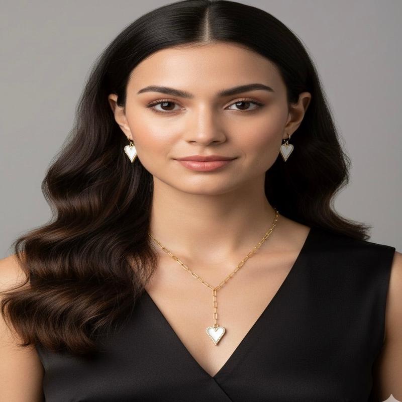 Eva Heart and Pearl Pave Earrings Gold