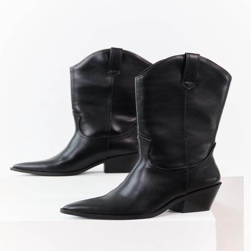 Black Faux Leather Western Style Tall Boots