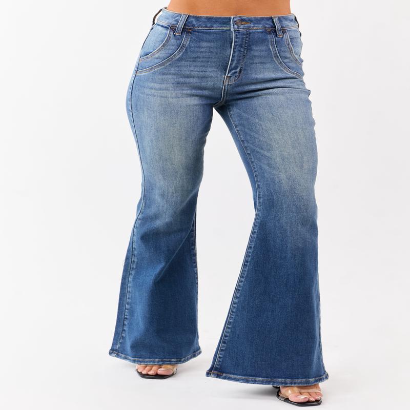 Cello Medium Washed High Rise Stretchy Flare Jeans