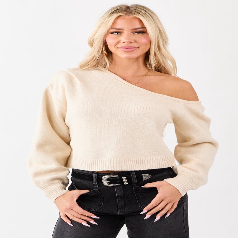 Champagne Asymmetrical One Shoulder Sweater