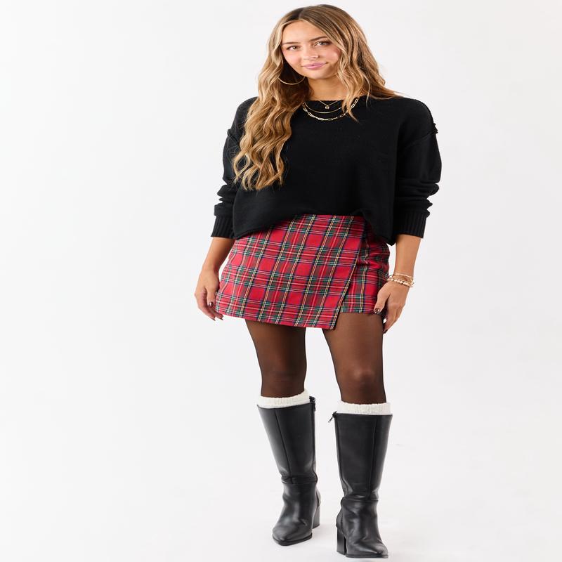 Entro Cranberry Plaid Wrap Style Mini Skort