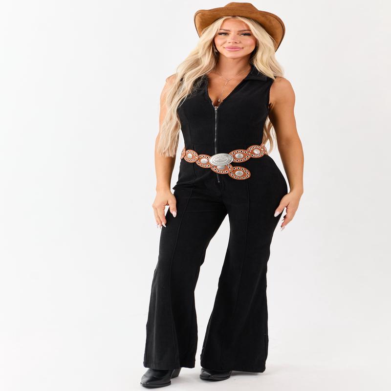Flying Tomato Black Corduroy Sleeveless Jumpsuit