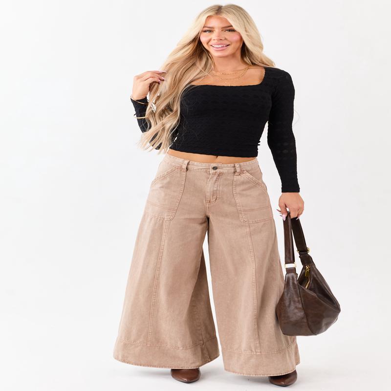 Light Chestnut Washed Palazzo Carpenter Denim Pants