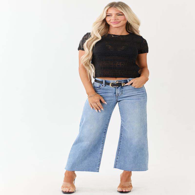 Risen Tummy Control Stretchy Wide Leg Crop Jeans