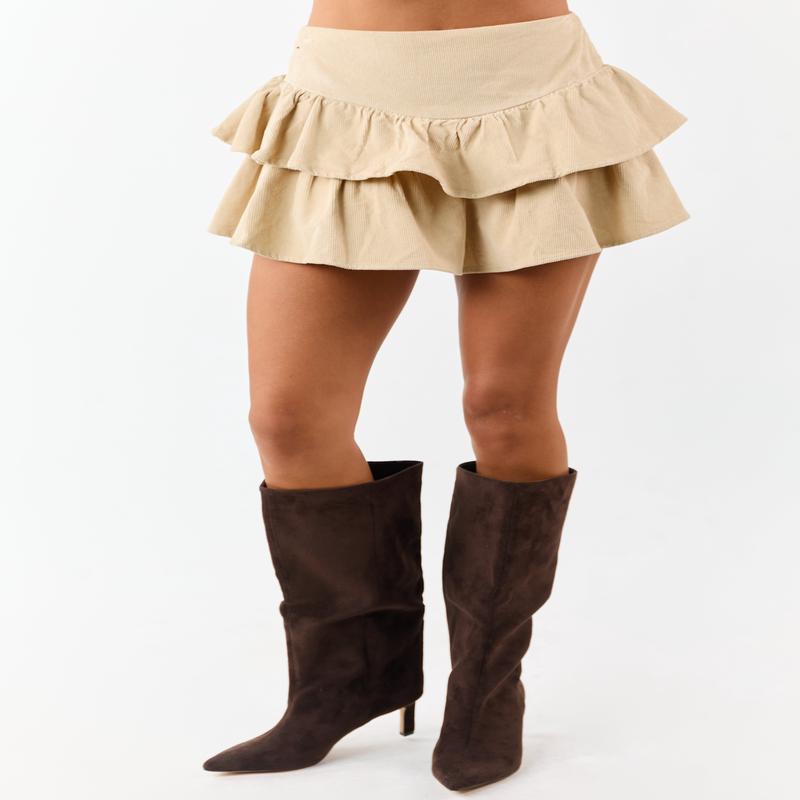 Sand Corduroy Ruffle Tiered Mini Skort