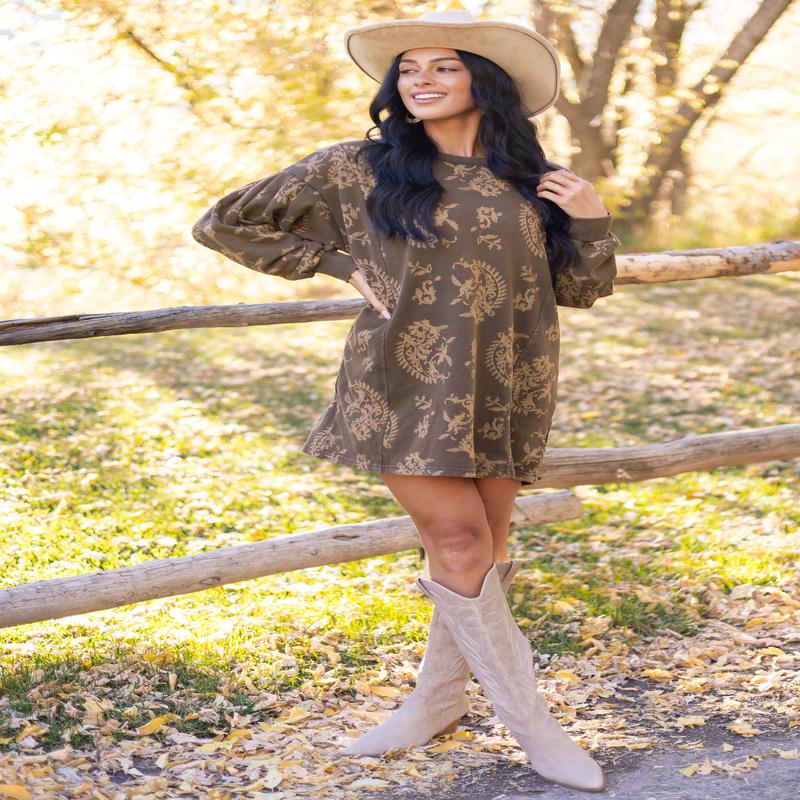 Walnut Vintage Wash Paisley Print Mini Dress