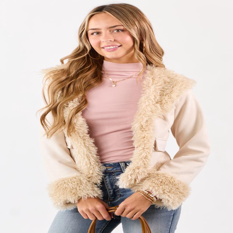 Coconut Faux Suede Faux Fur Trimmed Jacket