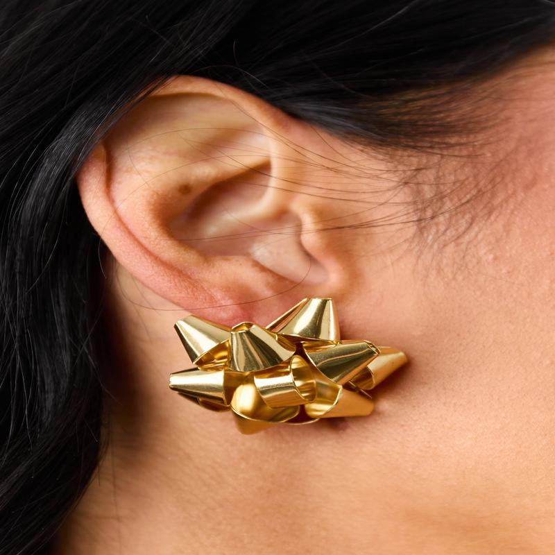 Gold Holiday Bow Post Back Earrings