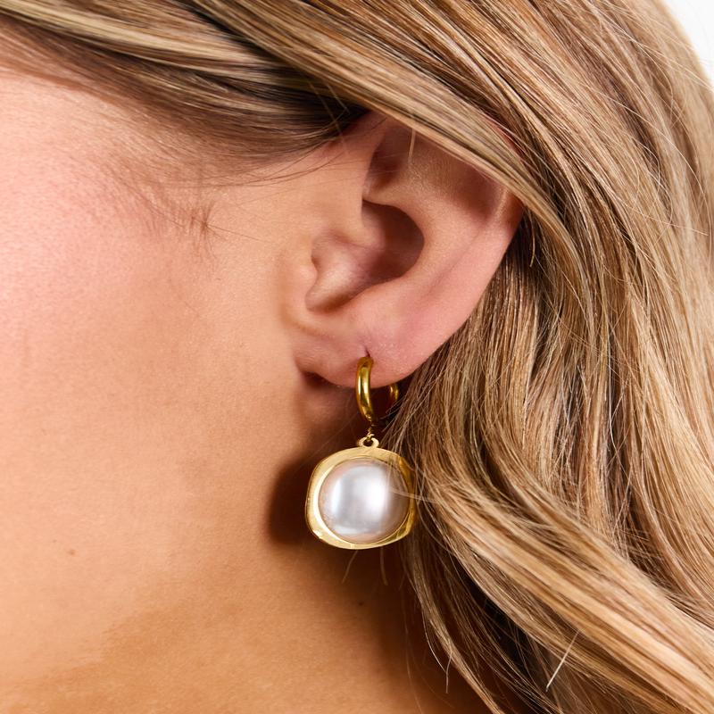 Gold Metallic Pearl Detail Drop Earrings