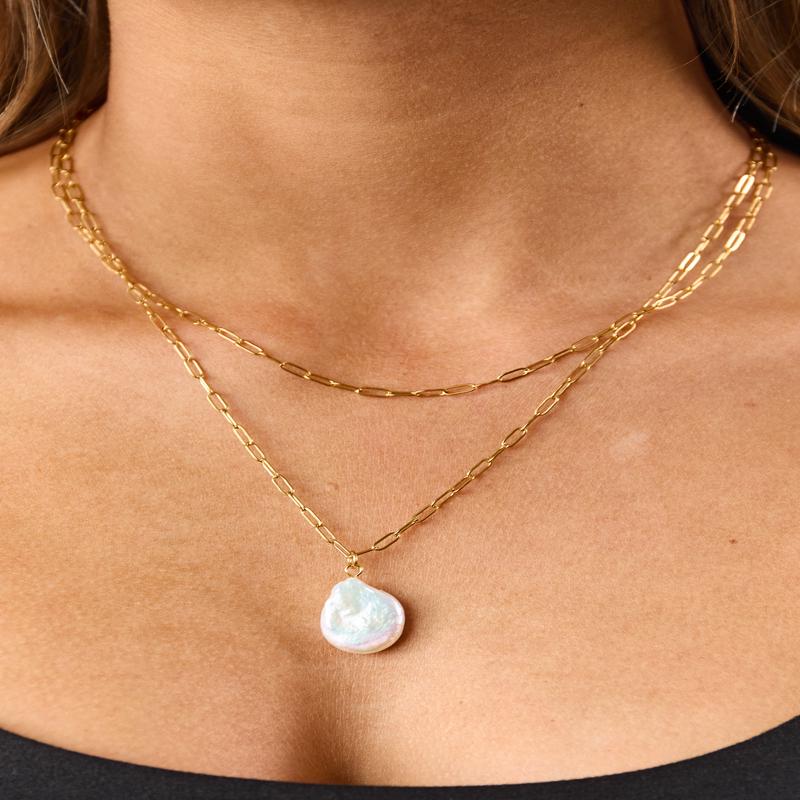 Gold Metallic Pearl Detail Layered Chain Necklace