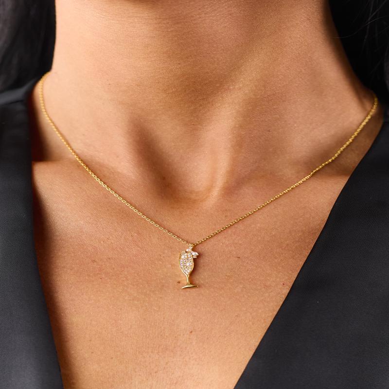 Gold Rhinestone and Pearl Champagne Pendant Necklace