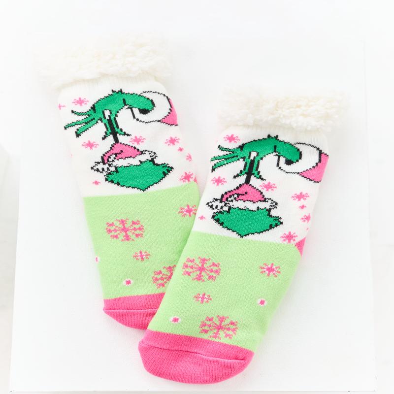 Ivory Holiday Pattern Sherpa Lined Grip Socks