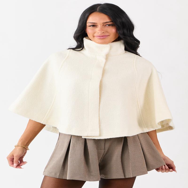 Lovelo Cream Wool Blend Snap Button Cape Jacket