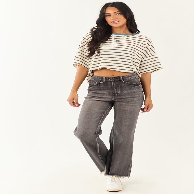 Mica Denim Graphite High Rise Stretchy Wide Leg Jeans