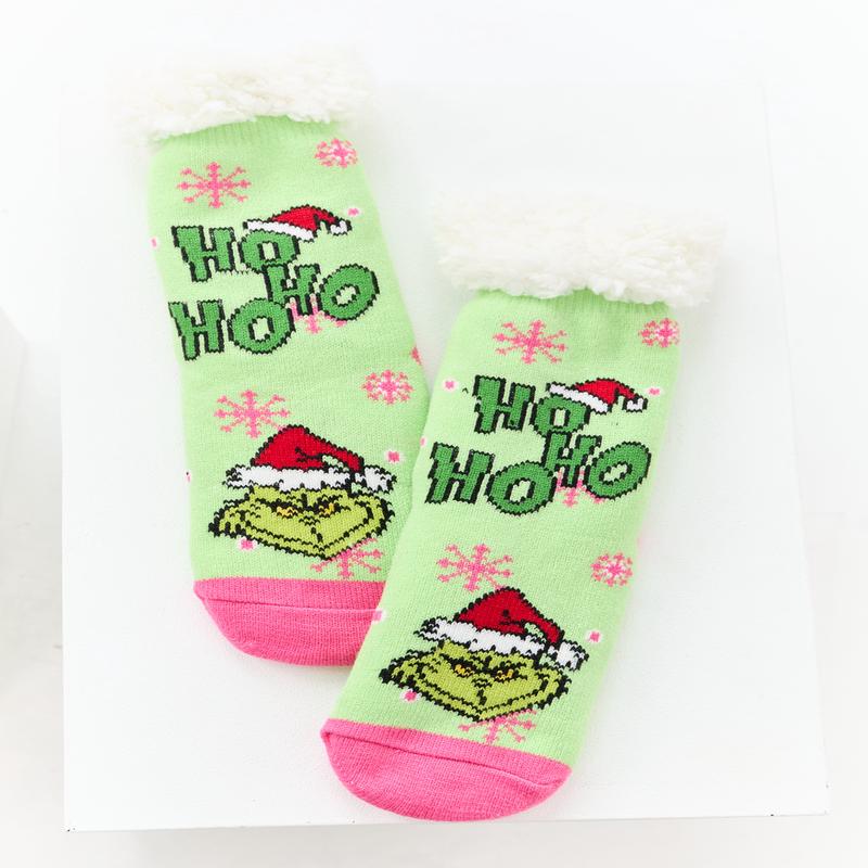 Pistachio Holiday Pattern Sherpa Lined Grip Socks