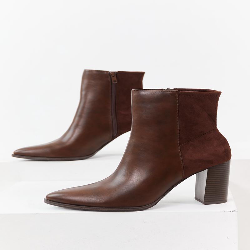 Sepia Faux Leather Contrast Faux Suede Booties
