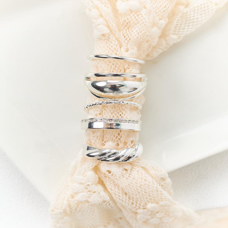 Silver Metallic Assorted 5 Piece Ring Set