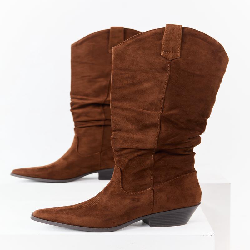 Spice Microsuede Western Style Slouch Tall Boots