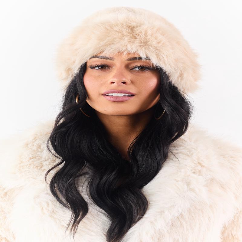 Almond Vintage Faux Fur Flat Top Winter Hat