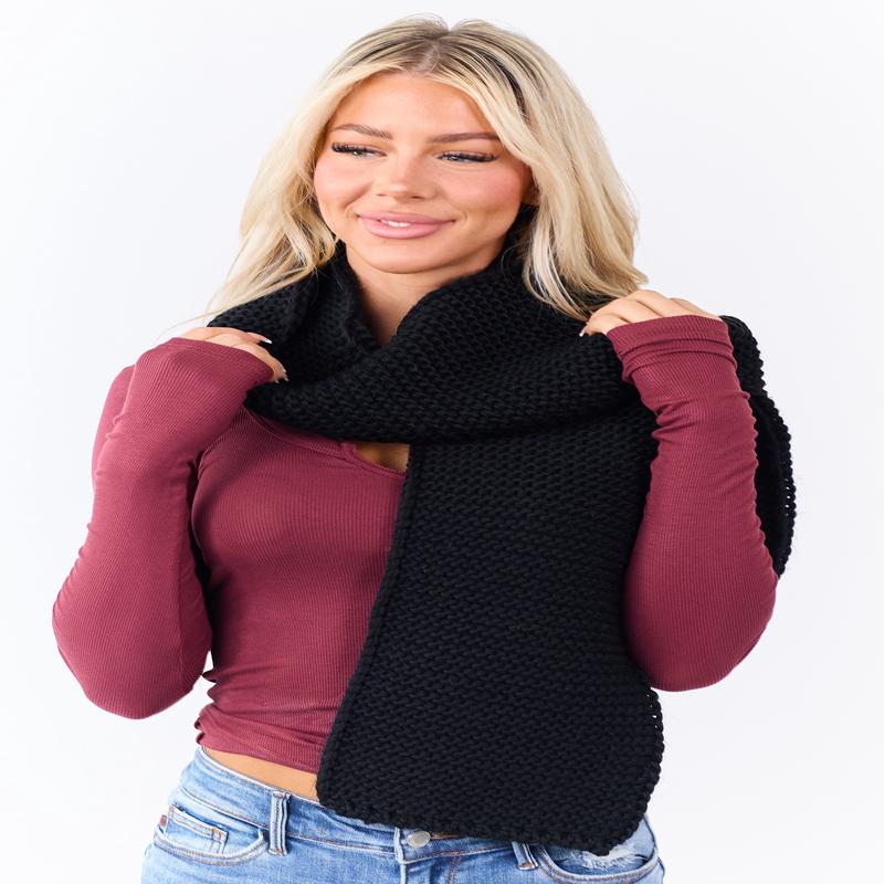 Black Ribbed Chunky Knit Scarf