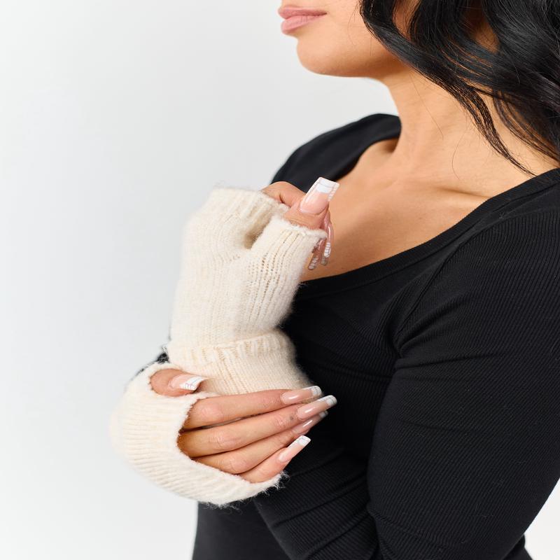 Champagne Fingerless Rib Knit Gloves