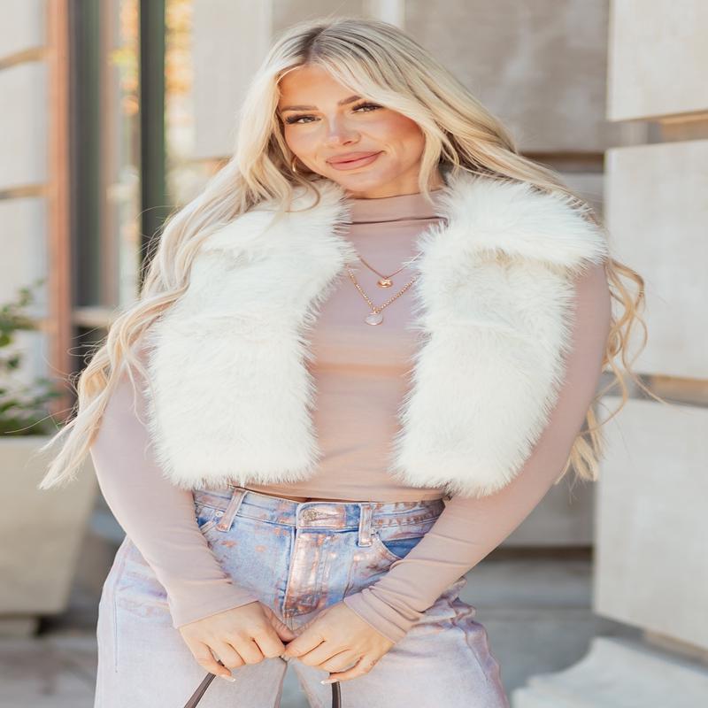 Coconut Faux Fur Cropped Collared Vest