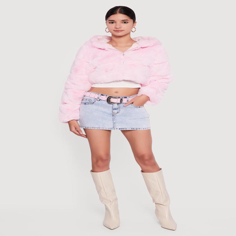 Faux Fur Cropped Hooded Jacket