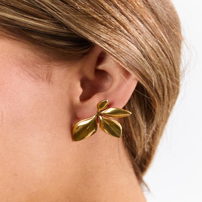 Gold Metallic Asymmetrical Leaf Stud Earrings