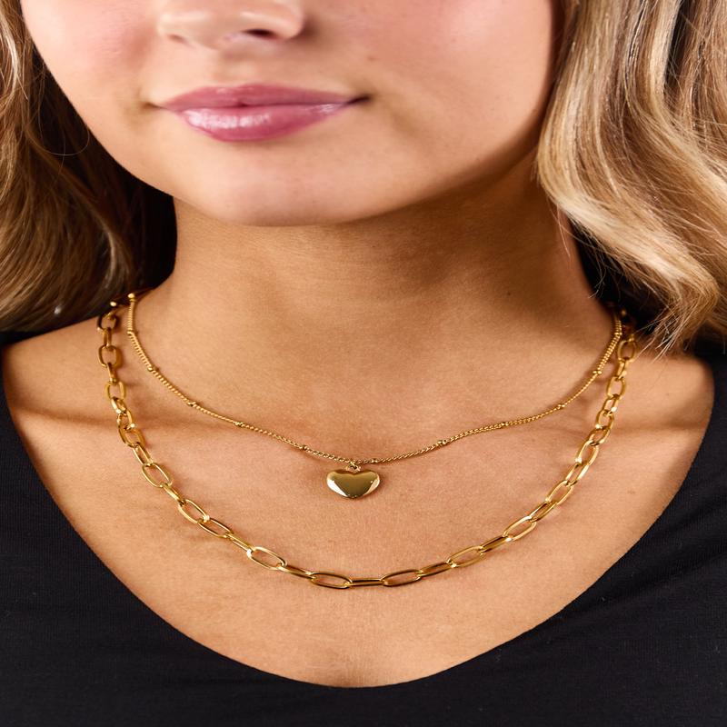 Gold Metallic Chain Heart Detail Necklace Set