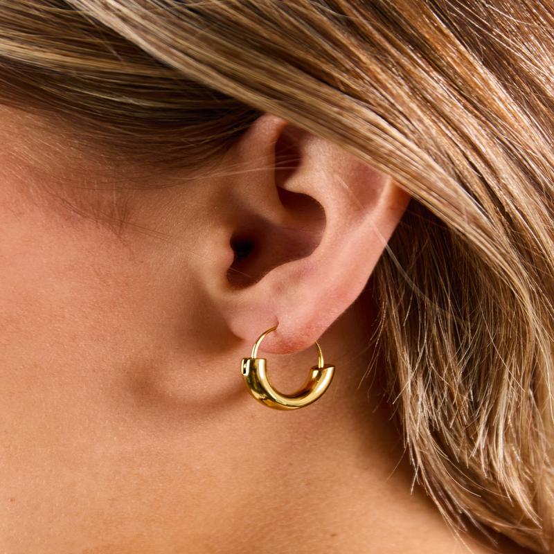 Gold Metallic Latch Closure Hoop Earrings