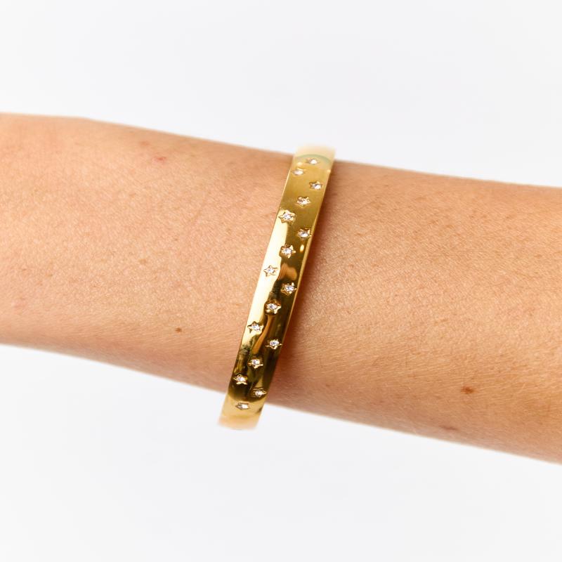 Gold Metallic Star Rhinestone Detail Bangle Bracelet