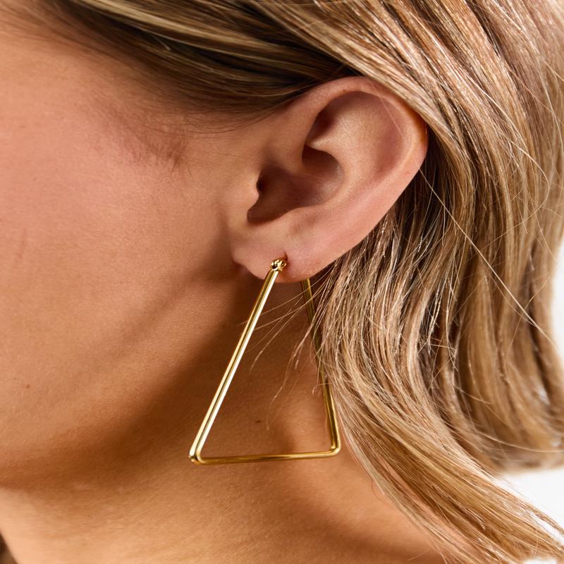 Gold Metallic Triangle Hoop Earrings
