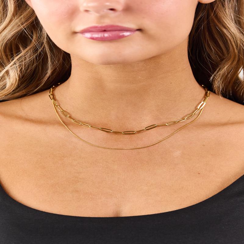 Gold Stainless Steel Paperclip Chain Layered Necklace