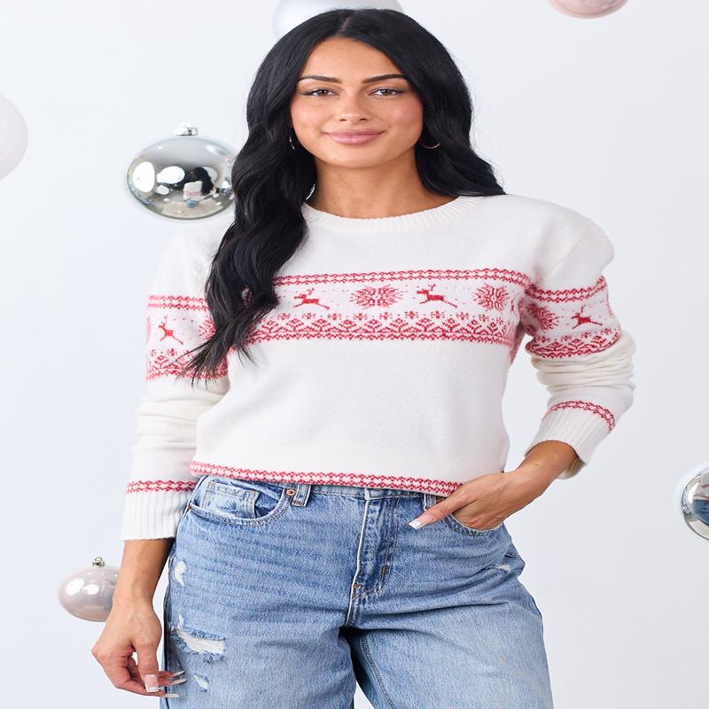Ivory Fair Isle Holiday Pattern Knit Sweater