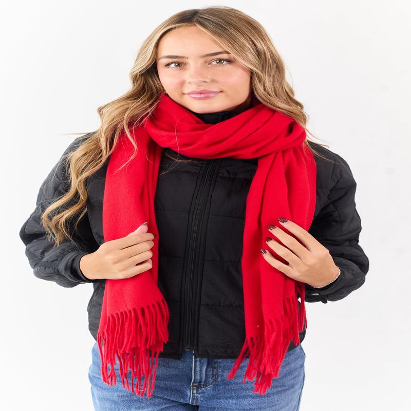 Lipstick Soft Knit Fringe End Wide Scarf