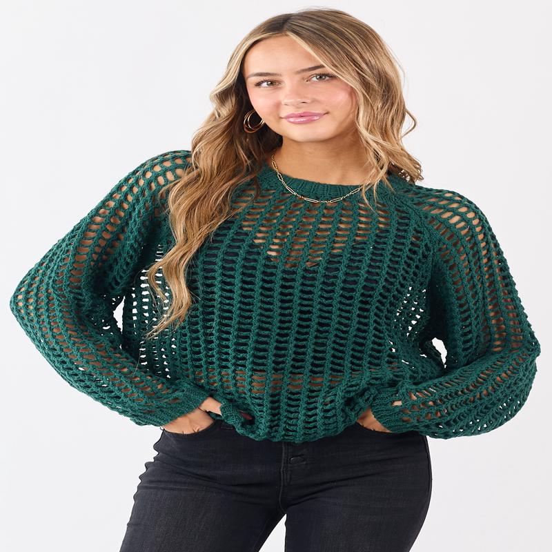 Lovelo Pine Raglan Sleeve Hollow Knit Sweater