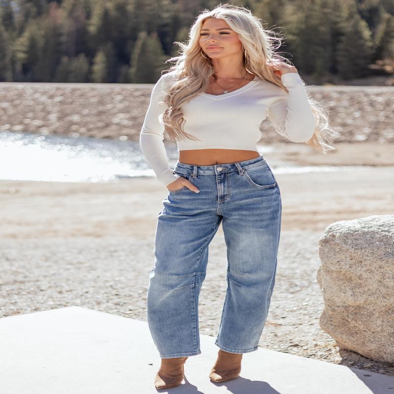 Mica Denim Medium Wash Stretchy Barrel Jeans