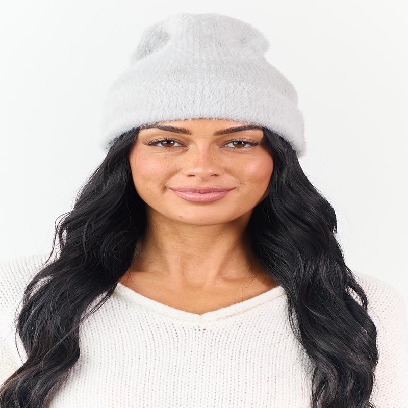 Pewter Grey Soft Fuzzy Knit Beanie
