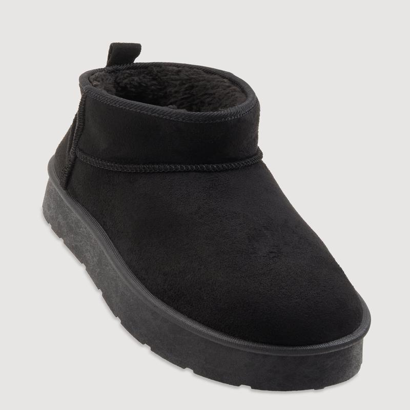 Sherpa Lined Pull Tab Faux Suede Platform Ankle Boots