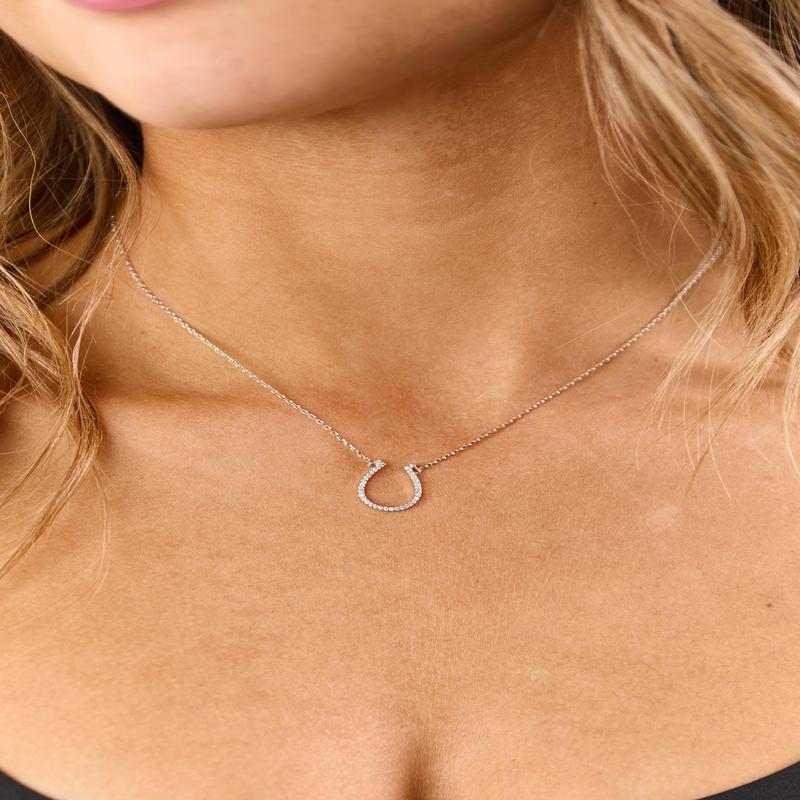 Silver Rhinestone Horseshoe Pendant Necklace