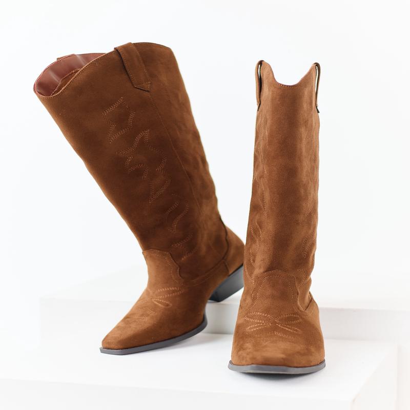 Spice Faux Suede Western Embroidered Boots