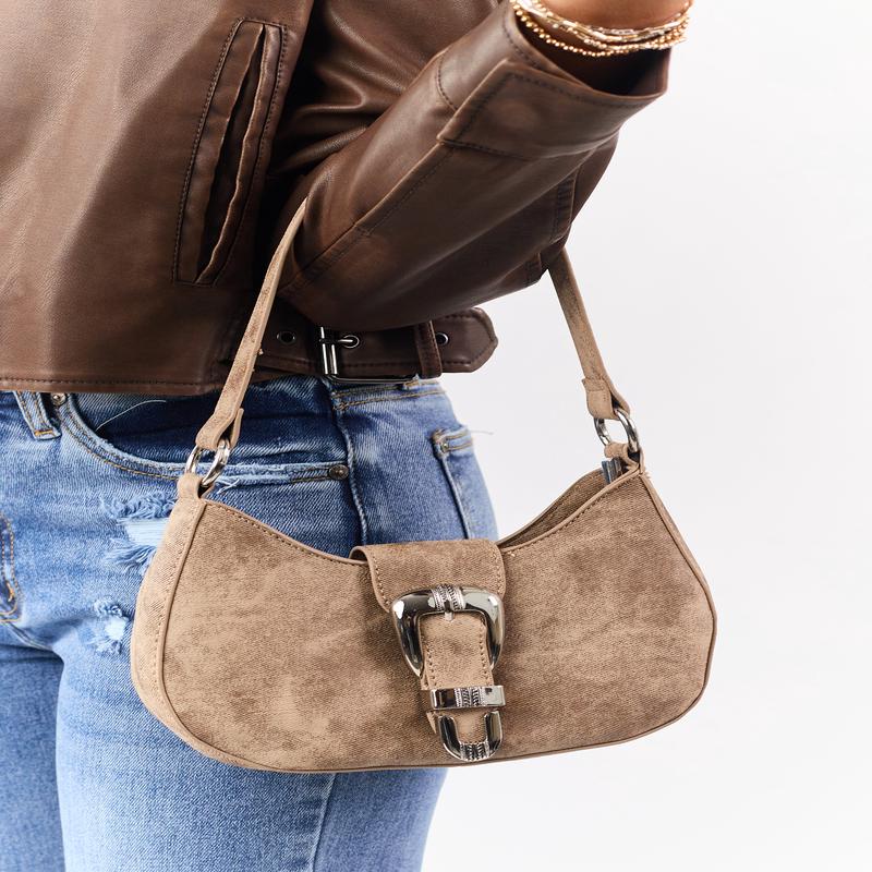 Washed Camel Buckled Hobo Shoulder Bag