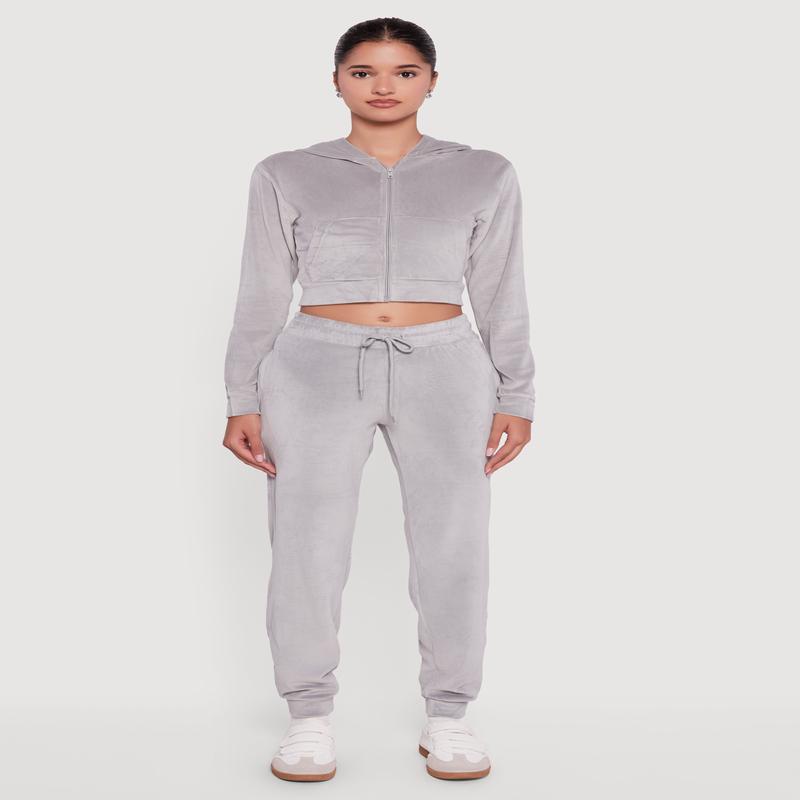 Drawstring Waist Velour Joggers
