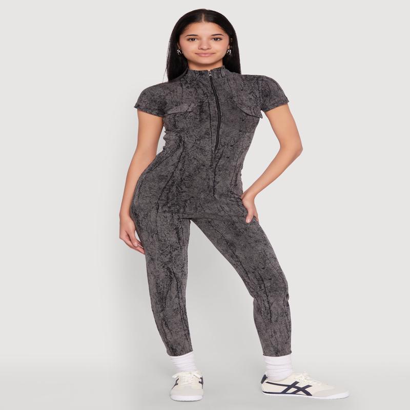 Mineral Wash Half Zip Jumpsuit