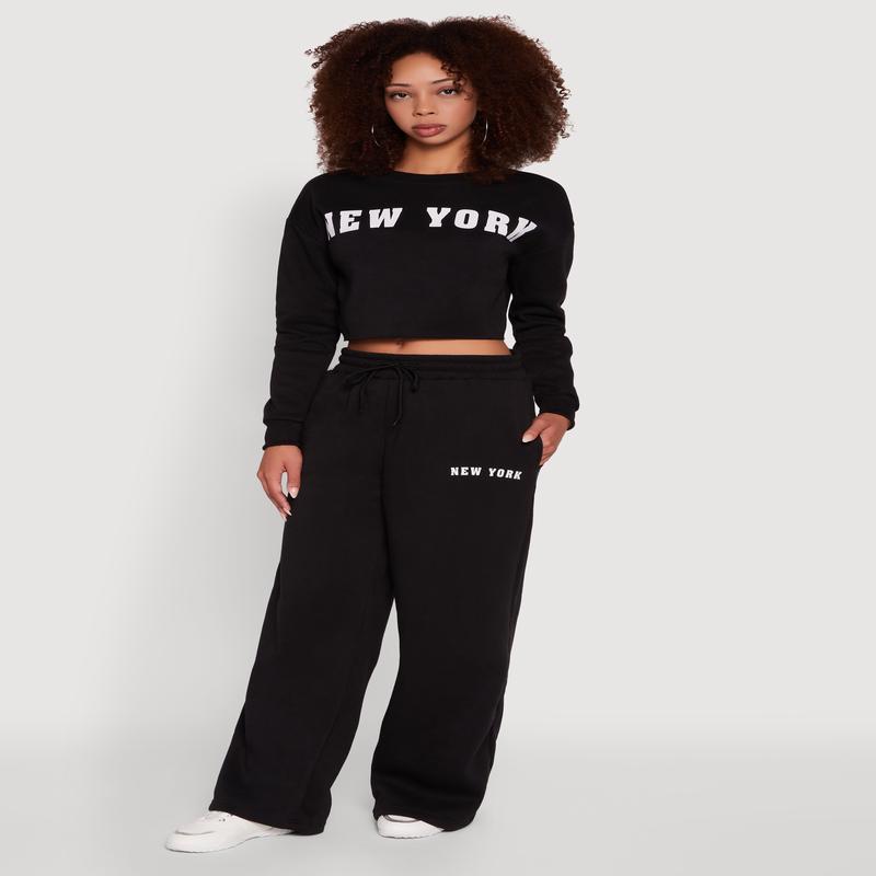 New York Graphic Drawstring Waist Wide Leg Sweatpants
