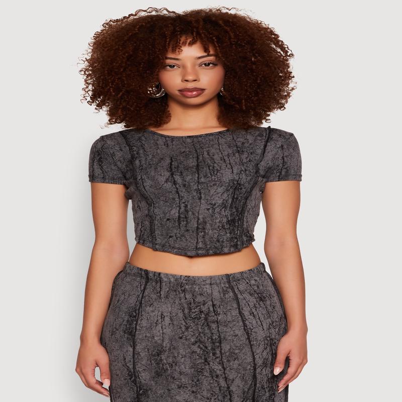 Ribbed Knit Mineral Wash Cropped Tee