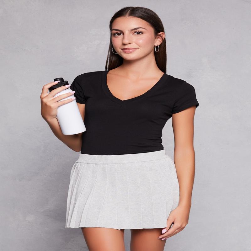 Solid V Neck Short Sleeve Tee