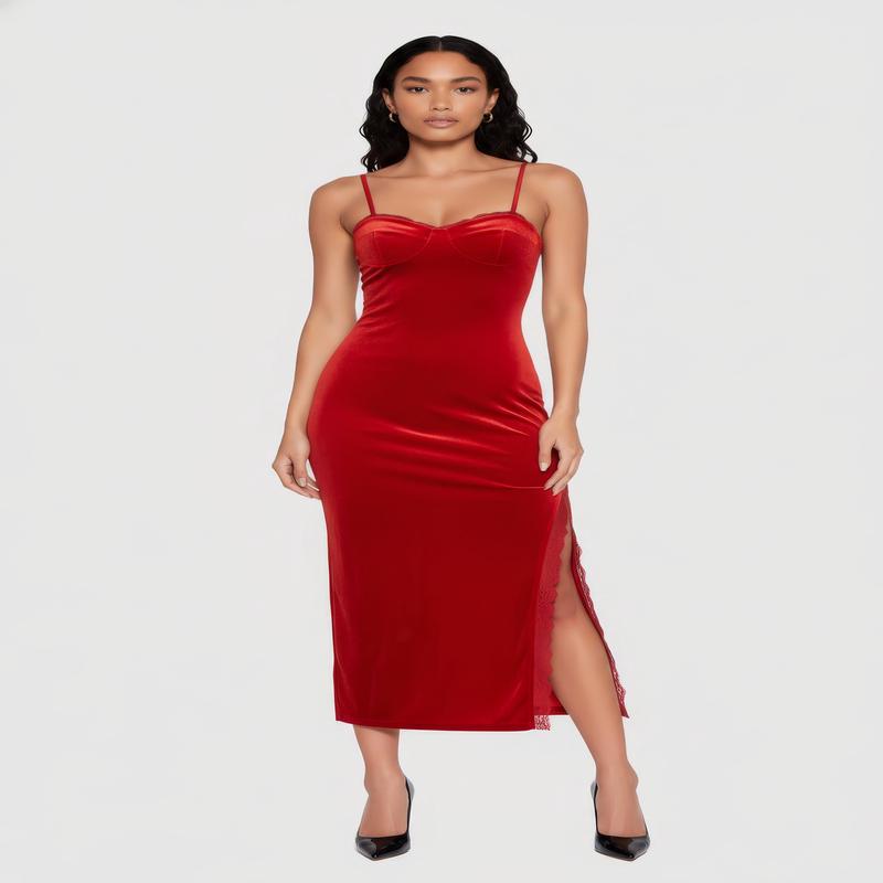 Velvet Sweetheart Bustier Dress with Side Slit